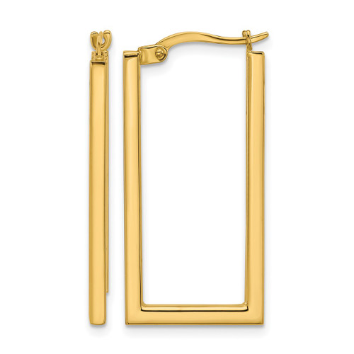 14K Yellow Gold Hollow Polished Rectangle Hoop Earrings, 32.2 mm