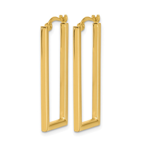 14K Yellow Gold Hollow Polished Rectangle Hoop Earrings, 32.2 mm - View 2