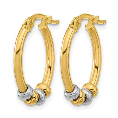 14K Two-Tone Gold Polished with Beads Oval Hoop Earrings, 18 mm - View 2