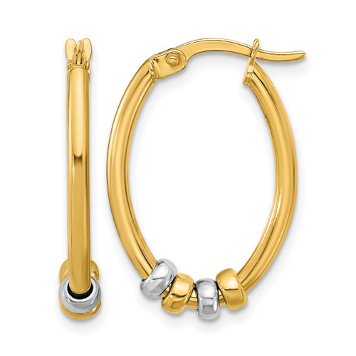 14K Two-Tone Gold Polished with Beads Oval Hoop Earrings, 24 mm