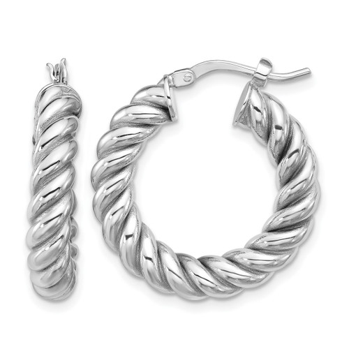 14K Yellow Gold with White Rhodium-Plated Polished/Twisted Round Hoop Earrings, 23 mm