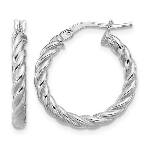 14K Yellow Gold with White Rhodium-Plated Polished/Twisted Round Hoop Earrings, 20 mm