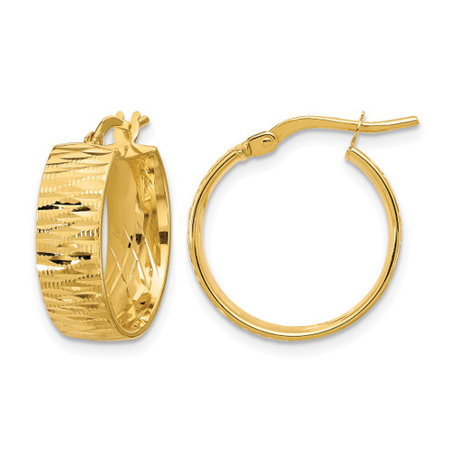 14K Yellow Gold Polished and Diamond-Cut Round Hoop Earrings, 16.9 mm