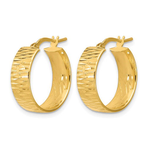 14K Yellow Gold Polished and Diamond-Cut Round Hoop Earrings, 16.9 mm - View 2