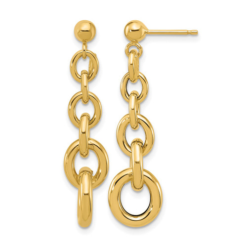 14K Yellow Gold Polished Fancy Circle Link Dangle Earrings, 37 mm