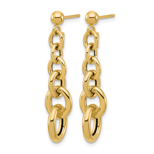 14K Yellow Gold Polished Fancy Circle Link Dangle Earrings, 37 mm - View 2