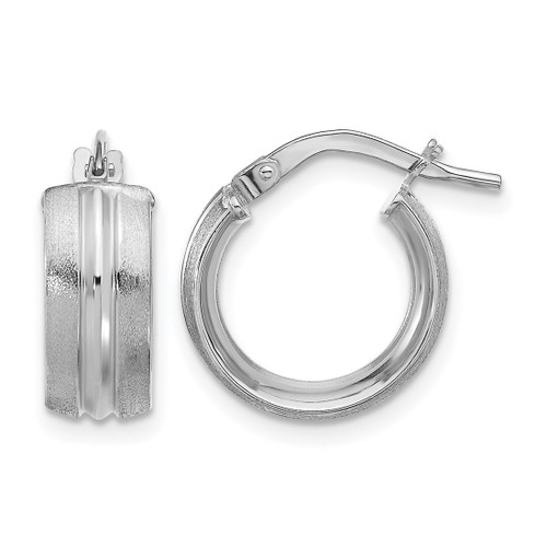 Rhodium-Plated 14K White Gold Polished and Satin Round Hoop Earrings, 10 mm
