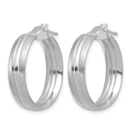 Rhodium-Plated 14K White Gold Polished and Satin Round Hoop Earrings, 20 mm - View 2