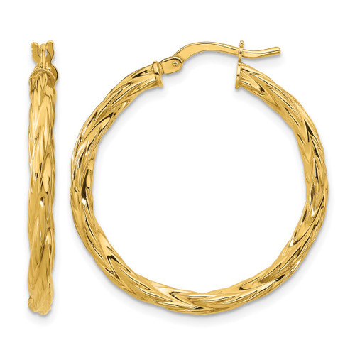 14K Yellow Gold Polished Twisted Round Hoop Earrings, 30 mm