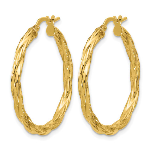 14K Yellow Gold Polished Twisted Round Hoop Earrings, 30 mm - View 2