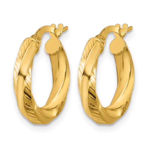 14K Yellow Gold Polished and Diamond-Cut Round Hoop Earrings, 16.75 mm - View 2