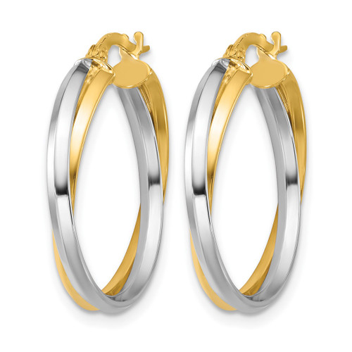 14K Two-Tone Gold with Rhodium Polished Twist Round Hoop Earrings, 24 mm - View 2