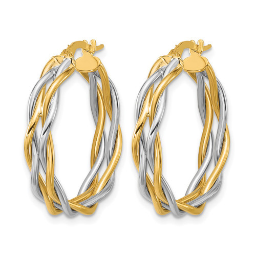 14K Two-Tone Gold with Rhodium Polished Twisted Round Hoop Earrings, 25 mm - View 2