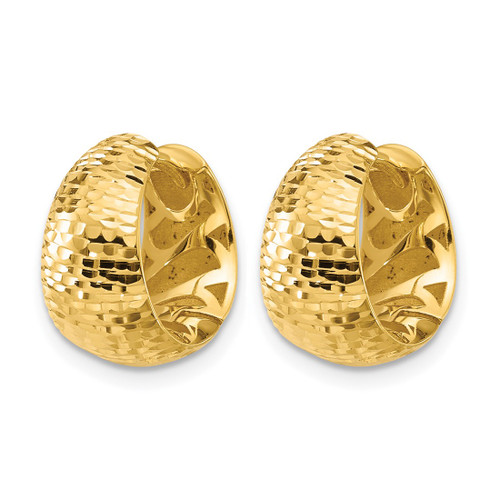 14K Yellow Gold Hollow Polished and Diamond-Cut Huggie Hoop Earrings, 14.4 mm - View 2