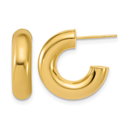 14K Yellow Gold Hollow Polished J-Hoop Post Earrings, 17.5 mm