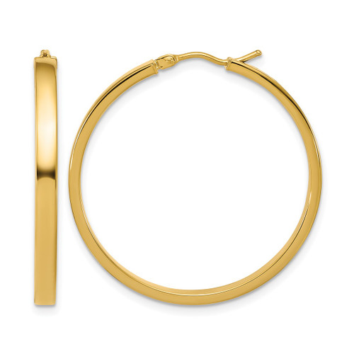 14K Yellow Gold Polished Square Tube Round Hoop Earrings, 35 mm