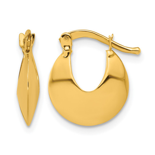14K Yellow Gold Hollow Polished Round Hoop Earrings, 15 mm