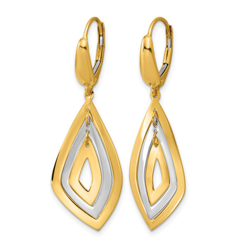 Rhodium-Plated 14K Two-Tone Gold Polished Dangle Leverback Drop Earrings, 43.25 mm - View 2