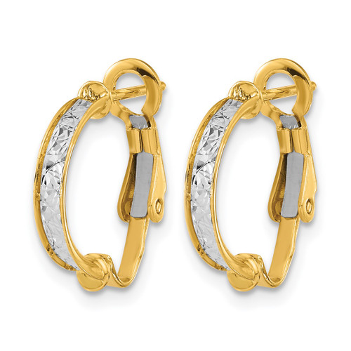 Rhodium-Plated 14K Two-Tone Gold Polished / Diamond-Cut Omega Back Hoop Earrings, 16 mm - View 2