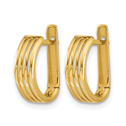 14K Yellow Gold Polished and Grooved Hinged Hoop Earrings, 15.75 mm - View 2