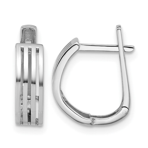 Rhodium-Plated 14K White Gold Polished and Grooved Hinged Hoop Earrings, 15.75 mm