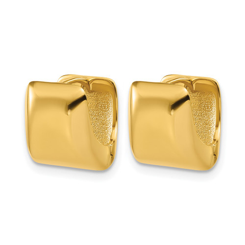14K Yellow Gold Hollow Polished Puff Square Hinged Hoop Earrings, 11.85 mm - View 2