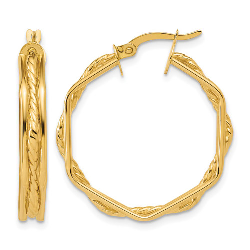 14K Yellow Gold Polished and Twisted Hoop Earrings, 30 mm