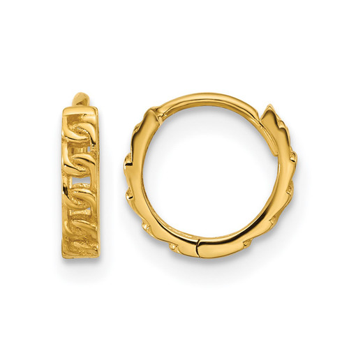 14K Yellow Gold Polished Curb Link Round Hinged Hoop Earrings, 9.5 mm