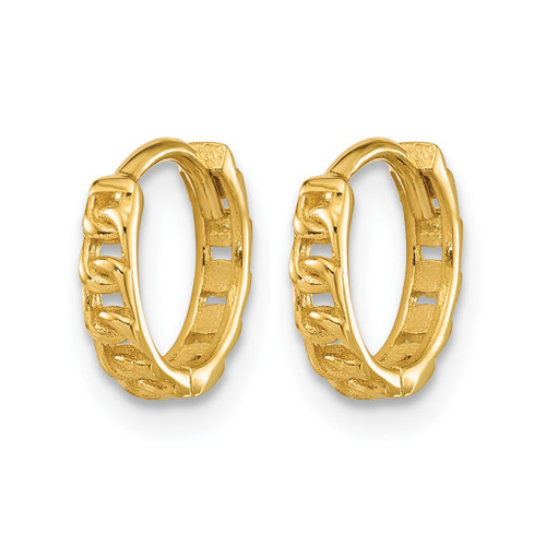 14K Yellow Gold Polished Curb Link Round Hinged Hoop Earrings, 9.5 mm - View 2