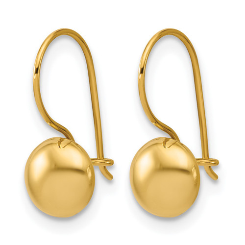 14K Yellow Gold Polished Drop Button French Wire Earrings, 16.4 mm - View 2