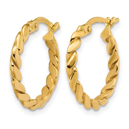 14K Yellow Gold Hollow Polished Twisted Round Hoop Earrings, 19.5 mm - View 2