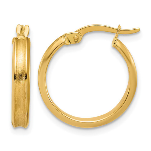 14K Yellow Gold Polished and Satin Round Hoop Earrings, 18 mm