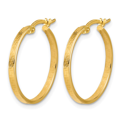 14K Yellow Gold Polished Greek Key Round Hoop Earrings, 24 mm - View 2