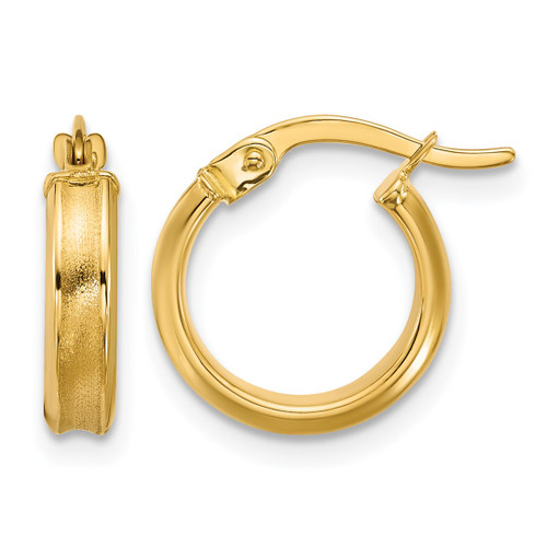 14K Yellow Gold Polished and Satin Round Hoop Earrings, 15 mm, 3.25 mm Wide