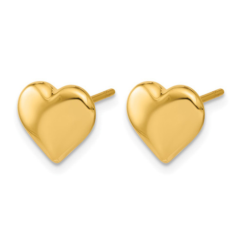 14K Yellow Gold Polished Heart Stud Earrings, 9.6 mm - View 2