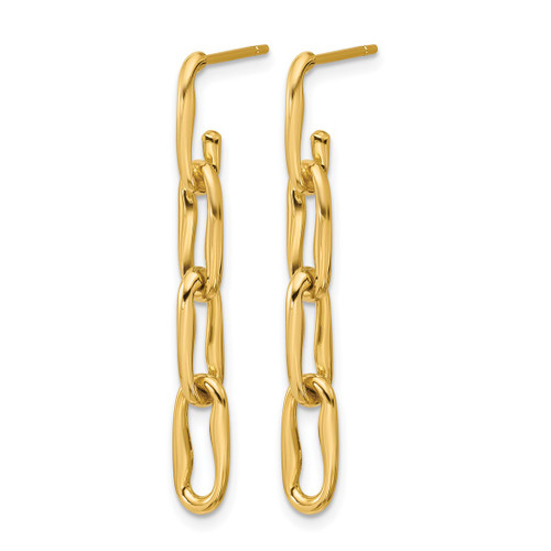 14K Yellow Gold Hollow Polished Wavy Elongated Oval Link Post Dangle Earrings, 35.75 mm - View 2