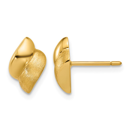 14K Yellow Gold Polished and Brushed Fancy Stud Earrings, 11 mm