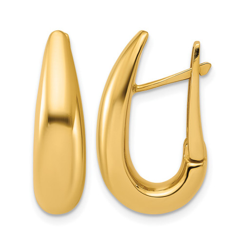14K Yellow Gold Polished Fancy Tapered Teardrop Hinged Hoop Earrings, 24.45 mm