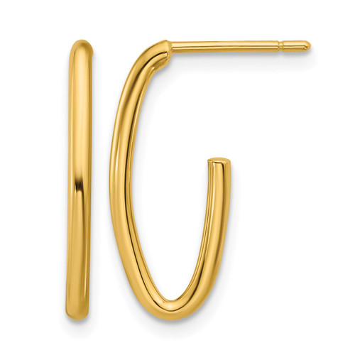 14K Yellow Gold Polished 1.8 mm Oval Post J-Hoop Earrings, 21 mm Long