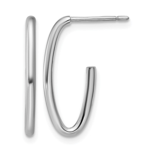 Rhodium-Plated 14K White Gold Polished 1.8 mm Oval Post J-Hoop Earrings, 21 mm Long