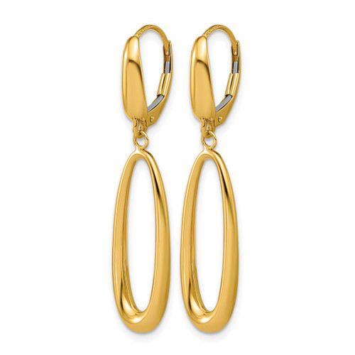 14K Yellow Gold Polished Tapered Oval Leverback Dangle Earrings, 43 mm - View 2