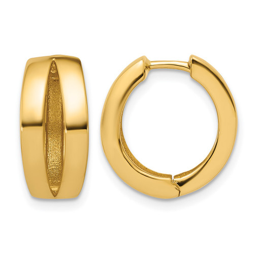 14K Yellow Gold Hollow Polished Fancy Tapered Hinged Round Hoop Earrings, 16.9 mm