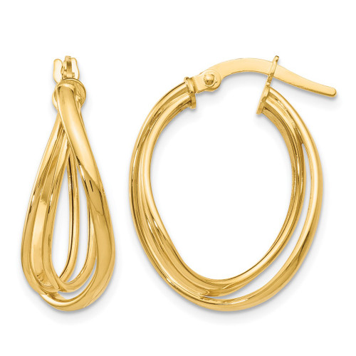 14K Yellow Gold Hollow Polished Twist Hoop Earrings, 21 mm