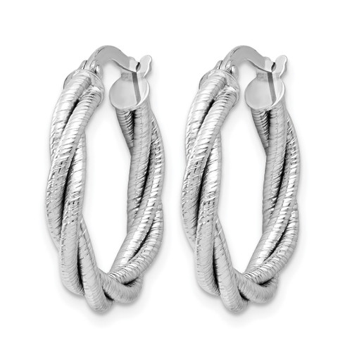 Rhodium-Plated 14K White Gold Hollow Twisted Triple Twist Hoop Earrings, 21 mm - View 2