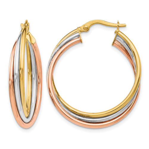 14K Tri-Color Gold Hollow Polished Twisted Hoop Earrings, 26 mm