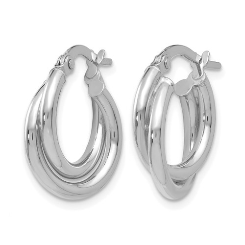 Rhodium-Plated 14K White Gold Hollow Polished Twisted Double Hoop Earrings, 15 mm - View 2