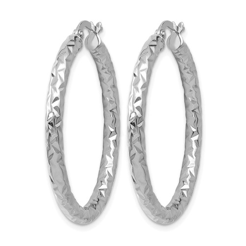 Rhodium-Plated 14K White Gold Hollow ForeverLite Polish/Textured Hoop Earrings, 35 mm - View 2