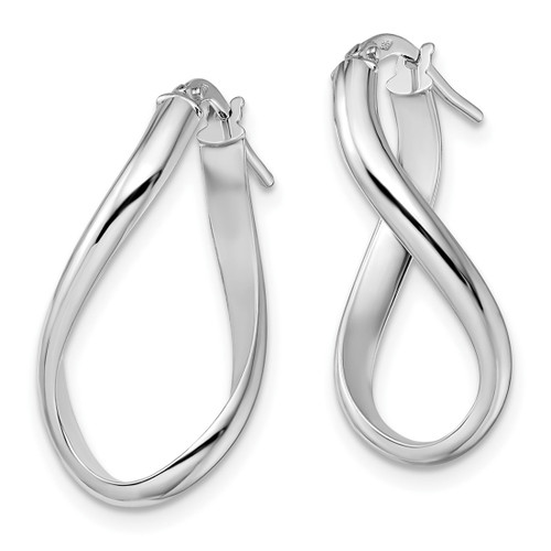 Rhodium-Plated 14K White Gold Hollow Polished Oval Twisted Hoop Earrings, 24 mm - View 2