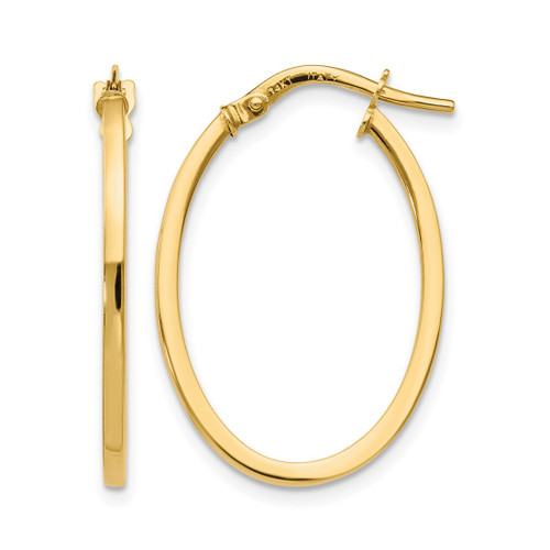 14K Yellow Gold Hollow Polished Oval Hoop Earrings, 23 mm