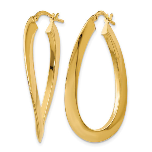 14K Yellow Gold Hollow Polished Twisted Oval Hoop Earrings, 38 mm - View 2